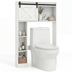 4-Tier Over The Toilet Storage Cabinet with Sliding Barn Door and Storage Shelves-White