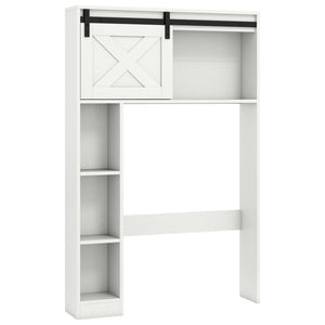 4-Tier Over The Toilet Storage Cabinet with Sliding Barn Door and Storage Shelves-White