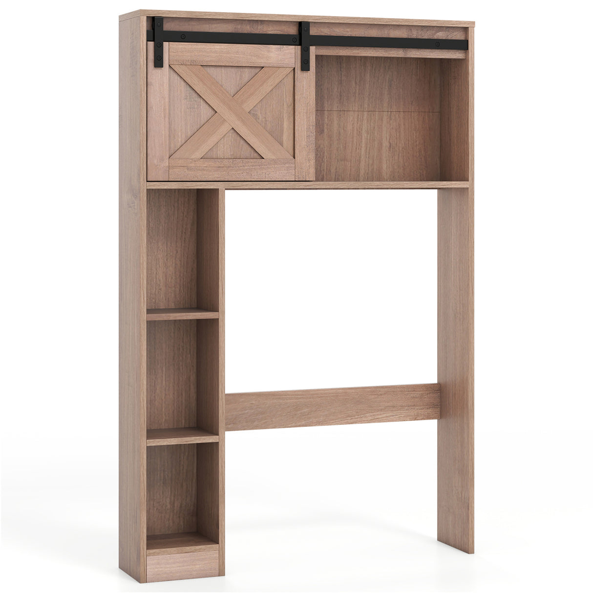 4-Tier Over The Toilet Storage Cabinet with Sliding Barn Door and Storage Shelves-Brown