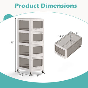 4-Tier Plastic Drawer Storage Organizer Rolling Cart with 3/4/5 Drawers and Lockable Wheels