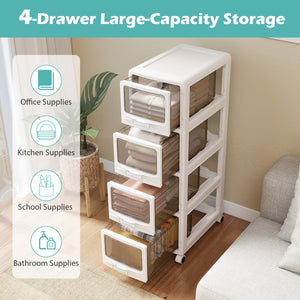 4-Tier Plastic Drawer Storage Organizer Rolling Cart with 3/4/5 Drawers and Lockable Wheels