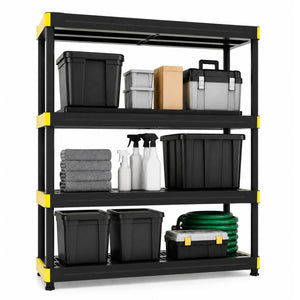 4-Tier Plastic Storage Shelf Heavy-Duty Utility Rack Freestanding Storage Rack-Black