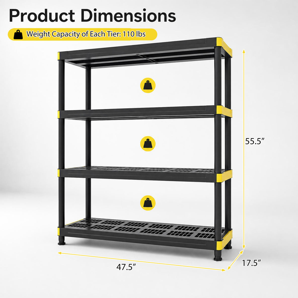 4-Tier Plastic Storage Shelf Heavy-Duty Utility Rack Freestanding Storage Rack-Black