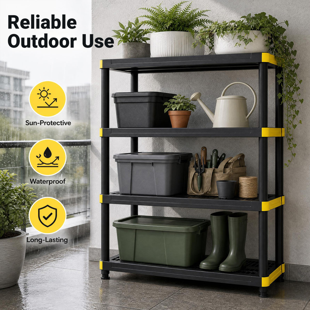 4-Tier Plastic Storage Shelf Heavy-Duty Utility Rack Freestanding Storage Rack-Black