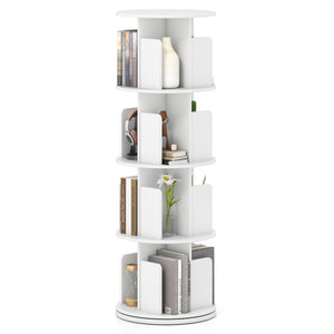 4-Tier Rotating Bookshelf 360° Display Rack with Dividers and Anti-falling Baffles-White