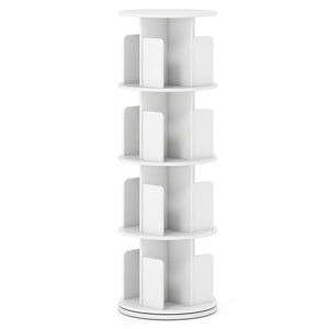 4-Tier Rotating Bookshelf 360° Display Rack with Dividers and Anti-falling Baffles-White