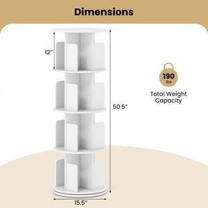 4-Tier Rotating Bookshelf 360° Display Rack with Dividers and Anti-falling Baffles-White