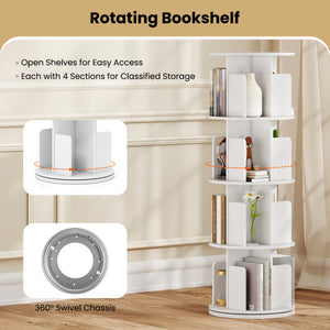 4-Tier Rotating Bookshelf 360° Display Rack with Dividers and Anti-falling Baffles-White