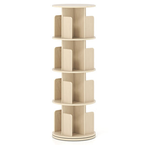 4-Tier Rotating Bookshelf 360° Display Rack with Dividers and Anti-falling Baffles-Natural