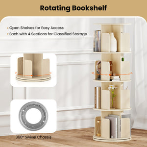 4-Tier Rotating Bookshelf 360° Display Rack with Dividers and Anti-falling Baffles-Natural