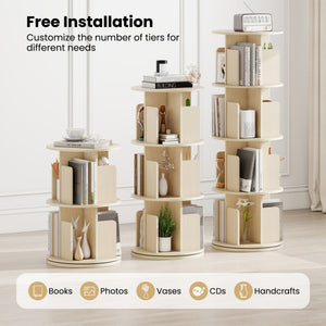 3-Tier Rotating Bookshelf with Dividers and Anti-falling Baffles-Natural