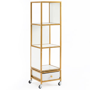 4-Tier Rotating Bookshelf on Wheels with Removable Drawer-White