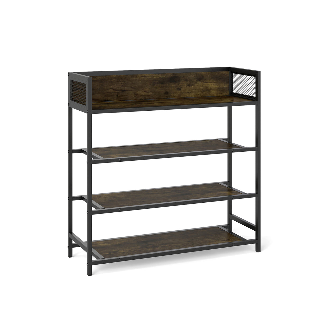 4-Tier Shoe Rack Industrial Shoe Organizer with Heavy Duty Metal Frame-Rustic Brown
