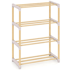 4-Tier Solid Wood Shoe Rack with Slatted Open Shelves-Gray