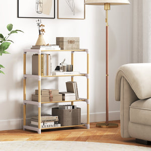 4-Tier Solid Wood Shoe Rack with Slatted Open Shelves-Gray