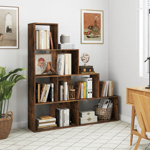 4-Tier Stepped Bookshelf Freestanding Ladder Storage Shelf with 6 Cubes-Rustic Brown