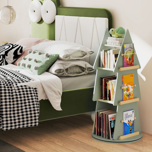 4 Tier Tree Shape Kids Rotating Bookshelf 360 ° Display Rack Storage Organizer-Green