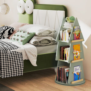 4 Tier Tree Shape Kids Rotating Bookshelf 360 ° Display Rack Storage Organizer-Green