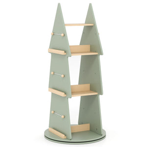 4 Tier Tree Shape Kids Rotating Bookshelf 360 ° Display Rack Storage Organizer-Green