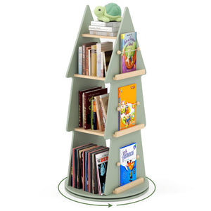 4 Tier Tree Shape Kids Rotating Bookshelf 360 ° Display Rack Storage Organizer-Green