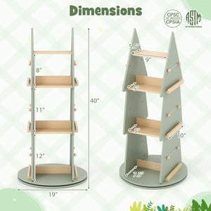 4 Tier Tree Shape Kids Rotating Bookshelf 360 ° Display Rack Storage Organizer-Green