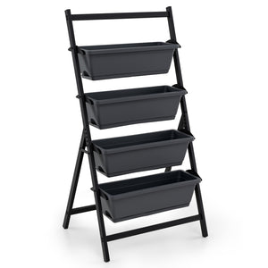 4-Tier Vertical Raised Garden Bed with 4 Containers and Drainage Holes-Black