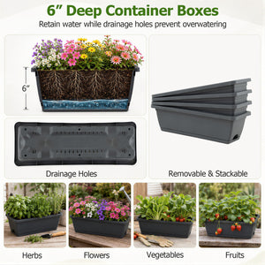 4-Tier Vertical Raised Garden Bed with 4 Containers and Drainage Holes-Black