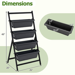 4-Tier Vertical Raised Garden Bed with 4 Containers and Drainage Holes-Black