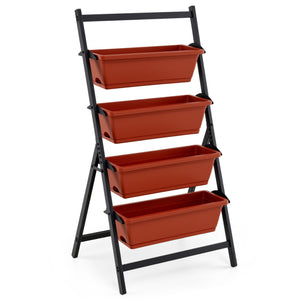 4-Tier Vertical Raised Garden Bed with Drainage Holes and 4 Containers-Red