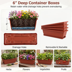 4-Tier Vertical Raised Garden Bed with Drainage Holes and 4 Containers-Red