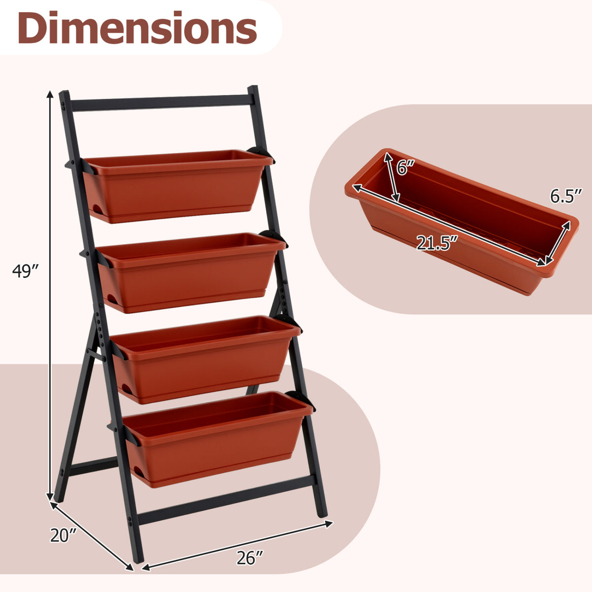 4-Tier Vertical Raised Garden Bed with Drainage Holes and 4 Containers-Red