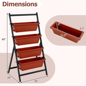 4-Tier Vertical Raised Garden Bed with Drainage Holes and 4 Containers-Red