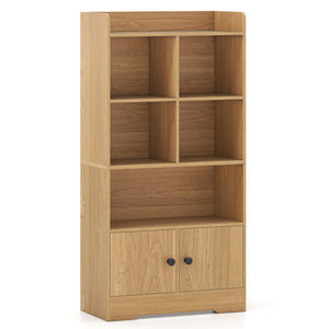 4 Tiers Bookshelf with 4 Cubes Display Shelf and 2 Doors-Natural