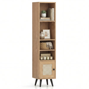 4 Tiers Rattan Storage Cabinet with Slim Design-Natural