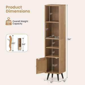 4 Tiers Rattan Storage Cabinet with Slim Design-Natural