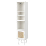 4 Tiers Rattan Storage Cabinet with Slim Design-White