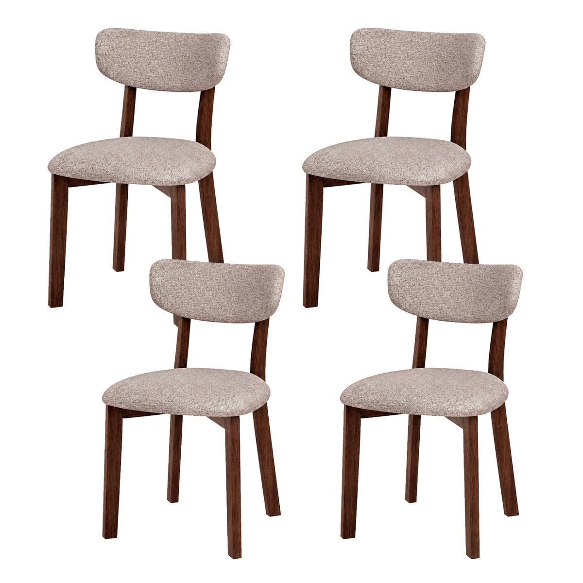 4 Upholstered Chairs with Solid Rubber Wood Frame and Curved Backrest for Dining Room-Brown