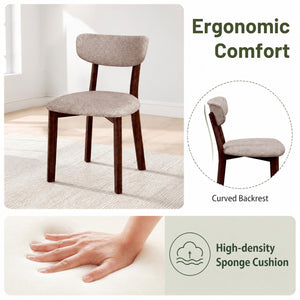 4 Upholstered Chairs with Solid Rubber Wood Frame and Curved Backrest for Dining Room-Brown