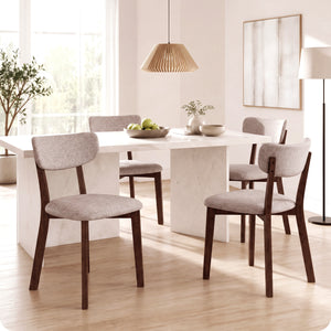 4 Upholstered Chairs with Solid Rubber Wood Frame and Curved Backrest for Dining Room-Brown