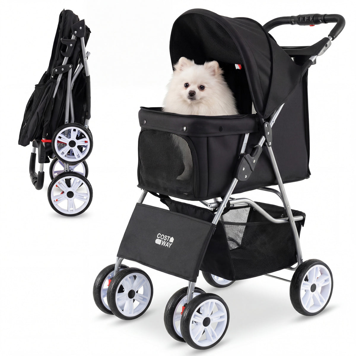 4 Wheel Pet Stroller for Small Dogs Cats up to 33 LBS-Black