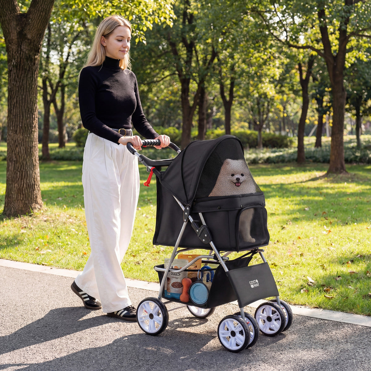 4 Wheel Pet Stroller for Small Dogs Cats up to 33 LBS-Black