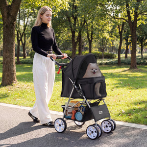 4 Wheel Pet Stroller for Small Dogs Cats up to 33 LBS-Black