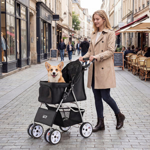 4 Wheel Pet Stroller for Small Dogs Cats up to 33 LBS-Black