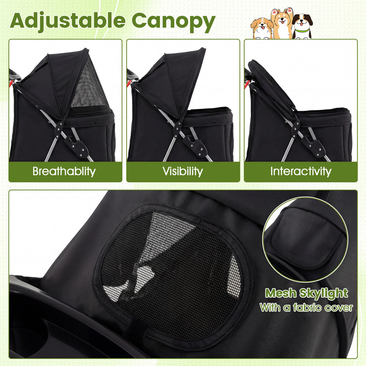 4 Wheel Pet Stroller for Small Dogs Cats up to 33 LBS-Black