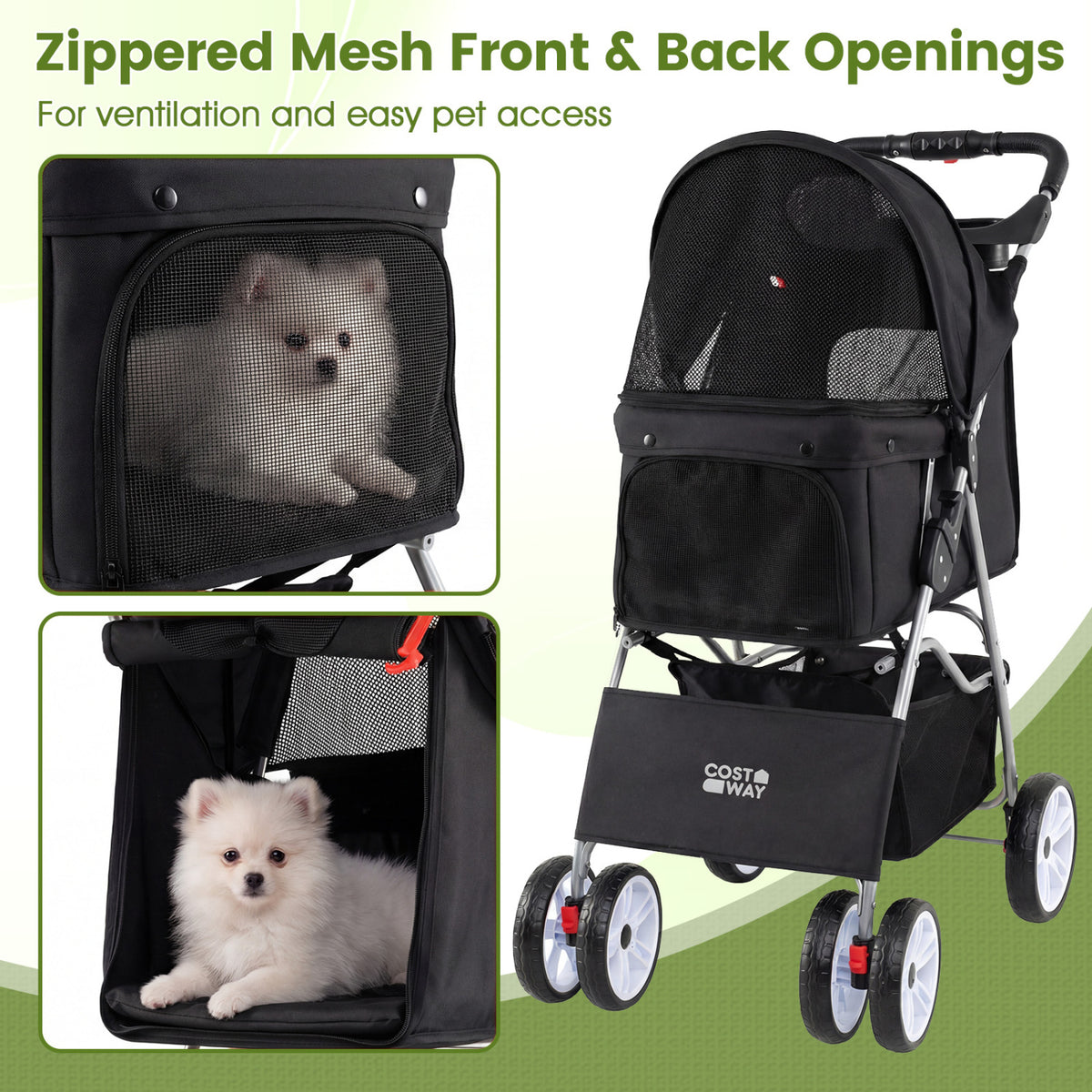 4 Wheel Pet Stroller for Small Dogs Cats up to 33 LBS-Black