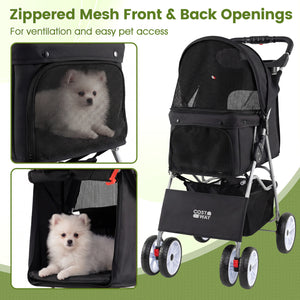 4 Wheel Pet Stroller for Small Dogs Cats up to 33 LBS-Black
