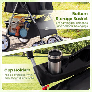 4 Wheel Pet Stroller for Small Dogs Cats up to 33 LBS-Black