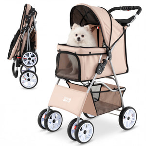 4 Wheel Pet Stroller for Small Dogs Cats up to 33 LBS-Beige