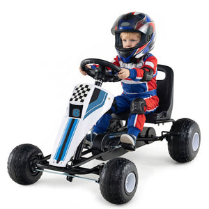 4-Wheel Ride On Toy Pedal Go Kart for Kids with Steering Wheel and Safe Handbrake-White