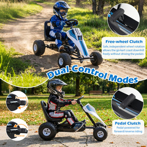 4-Wheel Ride On Toy Pedal Go Kart for Kids with Steering Wheel and Safe Handbrake-White